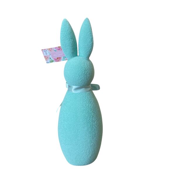 SPRING GATHERINGS 15in Aqua Flocked Bunny With Faux Pearl Ears & Ribbon New - Picture 10 of 15